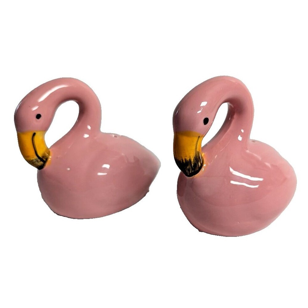 Tropical Pink Flamingo Salt and Pepper Shakers Hand Painted Kitchen Gift NEW